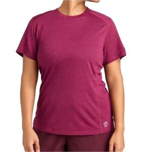 Allbirds Natural Run tee thrive crimson and blue hush medium